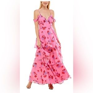 Crystal Doll Juniors’ Cold Shoulder Tiered Maxi Dress